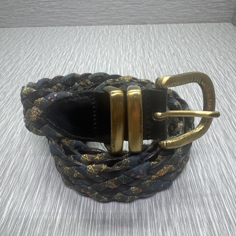 Stefano Vernizzi Men's Black Woven Leather Belt 110cm 42‎ Brass Buckle Italy